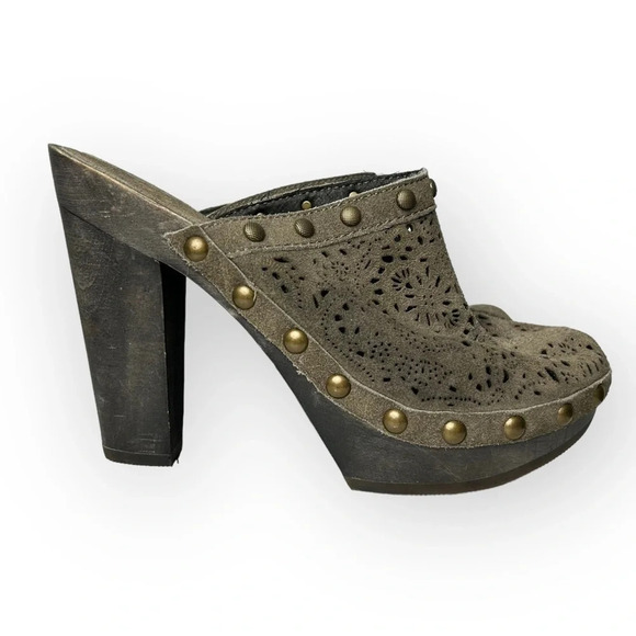 ASH Spicy Cut  Out Studded Heeled Suede Clogs - Picture 3 of 15